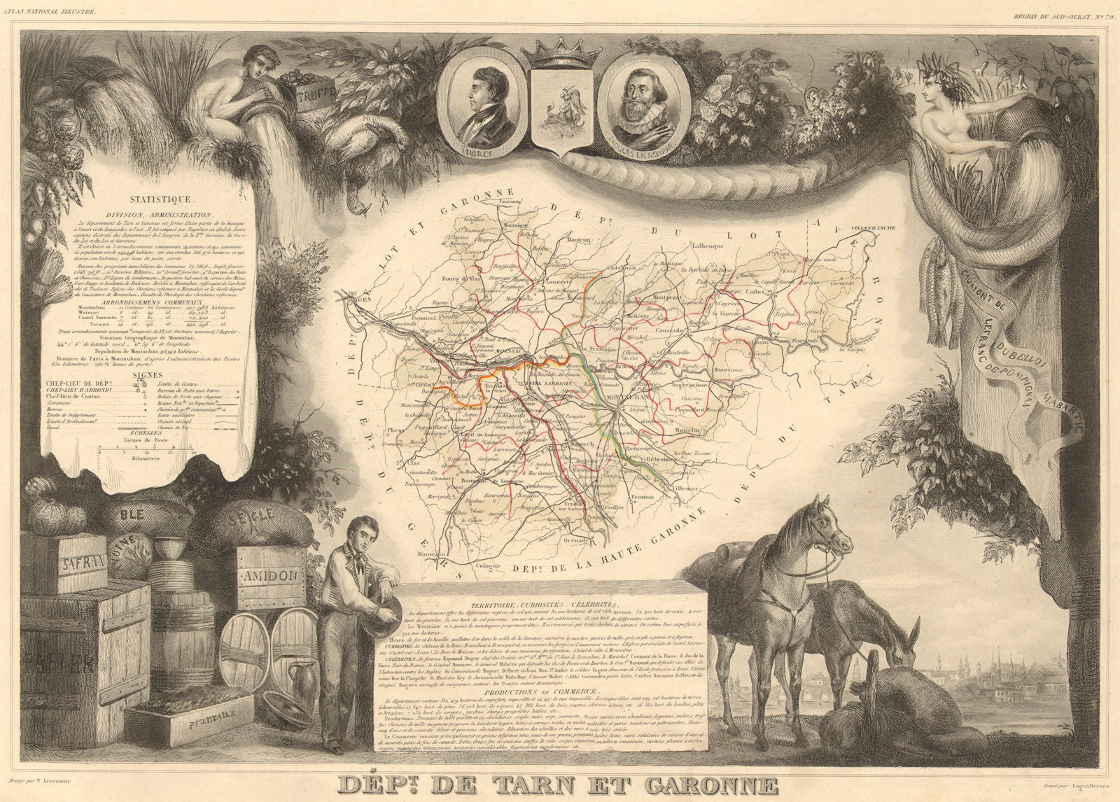 Département de TARN-ET-GARONNE. Decorative antique map/carte. LEVASSEUR 1852